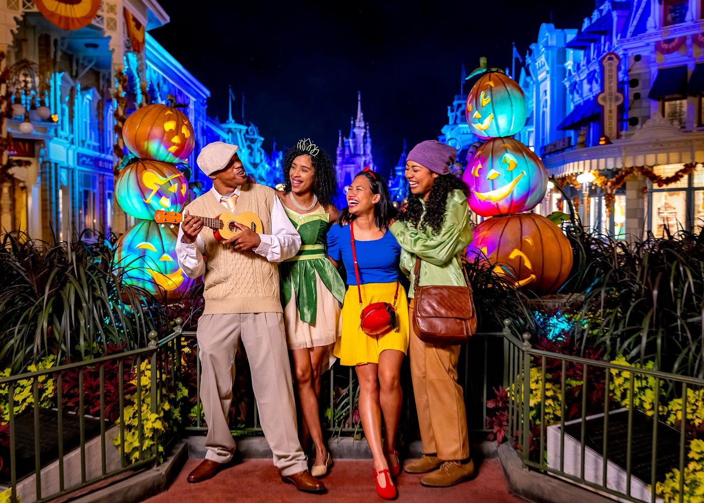 Mickey’s Not So Scary Halloween Party at Magic Kingdom in Orlando-2 Friends in Disney costumes at Magic Kingdom Halloween night celebration